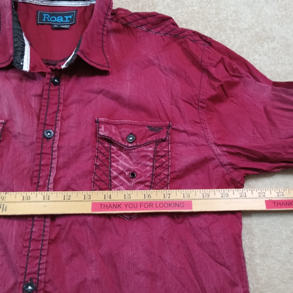 Roar Signature Embroidered Long Sleeve Button Up Stretch Shirt Men's XL Dark Red - Picture 5 of 6